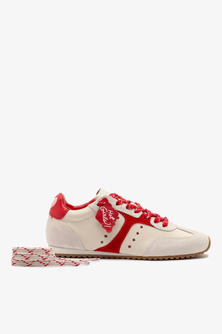 Tênis Stella Amore Couro Off White e Camurça Vermelho
