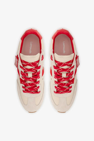 Tênis Stella Amore Couro Off White e Camurça Vermelho