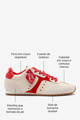 Tênis Stella Amore Couro Off White e Camurça Vermelho Womens - Shoes - Sneakers Larroudé