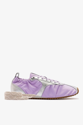Tênis Stella Lite Nylon Lilás e Couro Prateado Sneaker Larroudé