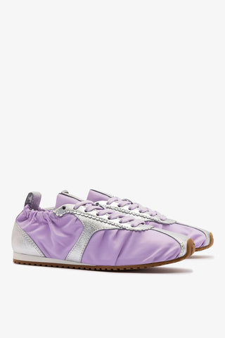 Tênis Stella Lite Nylon Lilás e Couro Prateado Sneaker Larroudé