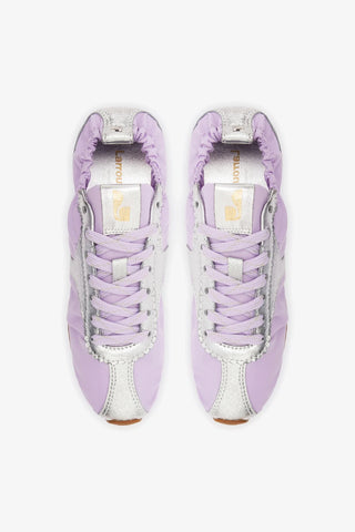 Tênis Stella Lite Nylon Lilás e Couro Prateado Sneaker Larroudé