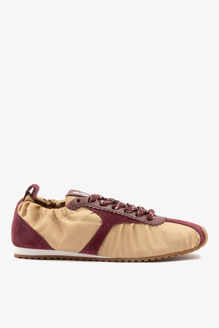 Tênis Stella Lite Nylon Caramelo e Camurça Bordô Sneaker Larroudé