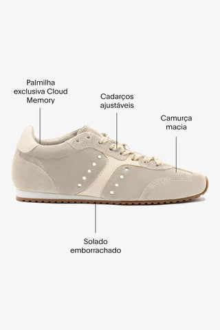 Tênis Stella Camurça Cinza e Couro Off White