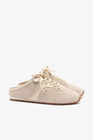 Mule Stella Camurça Cinza e Couro Off White