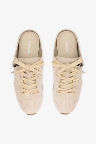 Mule Stella Camurça Cinza e Couro Off White Sneaker Larroudé