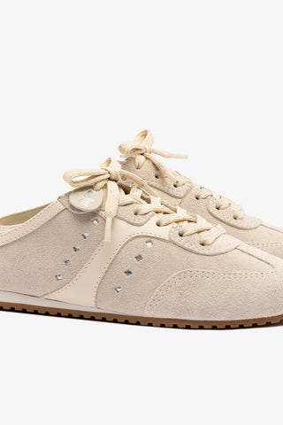 Mule Stella Camurça Cinza e Couro Off White