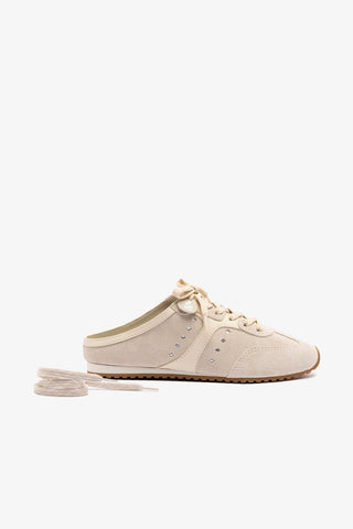 Mule Stella Camurça Cinza e Couro Off White