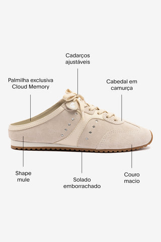 Mule Stella Camurça Cinza e Couro Off White