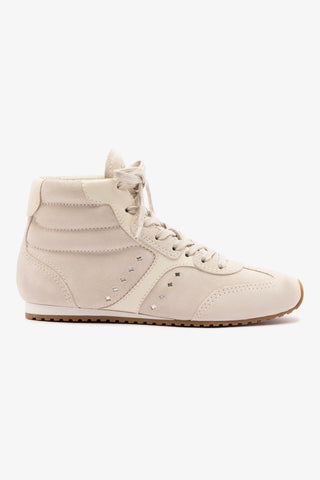 Tênis Cano Médio Stella Camurça Cinza e Couro Off White