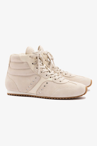Tênis Cano Médio Stella Camurça Cinza e Couro Off White