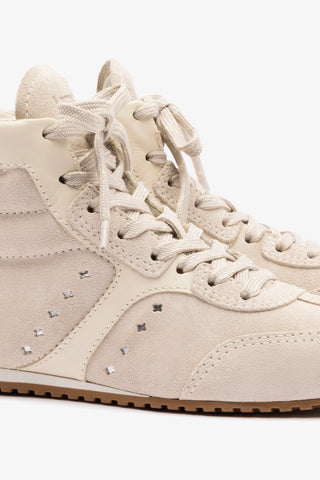Tênis Cano Médio Stella Camurça Cinza e Couro Off White