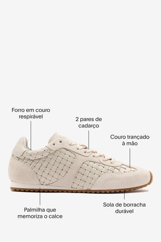 Tênis Stella Macramê Couro e Camurça Cinza Sneakers Larroudé