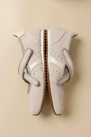 Flat Stella Ballerina Camurça Cinza e Couro Off White Womens - Shoes - Flats Larroudé