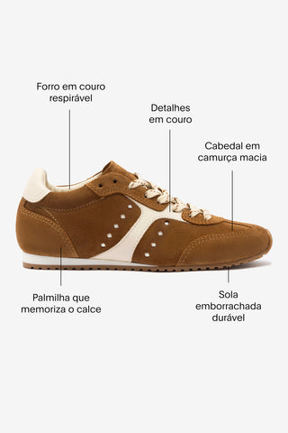 Tênis Stella Camurça Marrom e Couro Off White