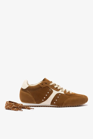 Tênis Stella Camurça Marrom e Couro Off White Sneaker Larroudé