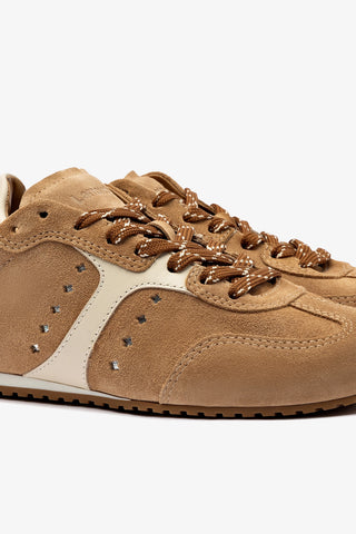 Tênis Stella Camurça Caramelo e Couro Off White