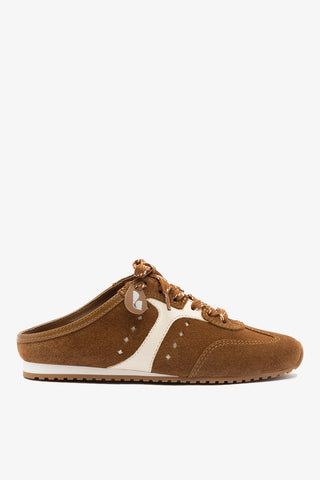 Mule Stella Camurça Marrom e Couro Off White Sneaker Larroudé
