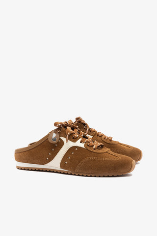 Mule Stella Camurça Marrom e Couro Off White