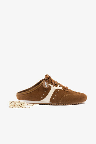 Mule Stella Camurça Marrom e Couro Off White