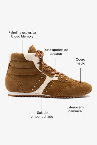 Tênis Cano Médio Stella Camurça Marrom e Couro Off White