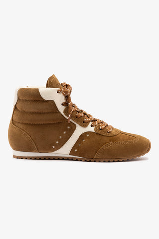 Tênis Cano Médio Stella Camurça Marrom e Couro Off White