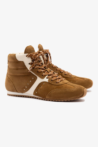 Tênis Cano Médio Stella Camurça Marrom e Couro Off White