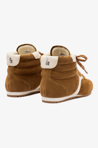 Tênis Cano Médio Stella Camurça Marrom e Couro Off White