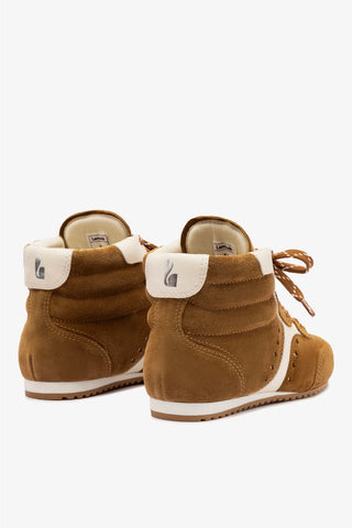 Tênis Cano Médio Stella Camurça Marrom e Couro Off White