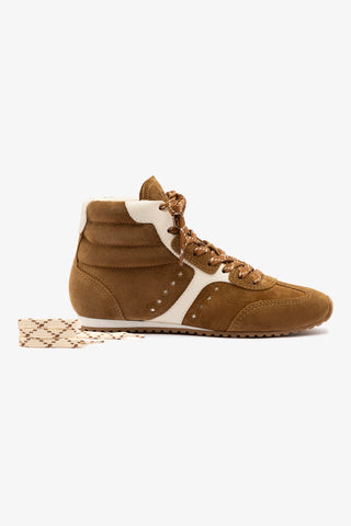 Tênis Cano Médio Stella Camurça Marrom e Couro Off White