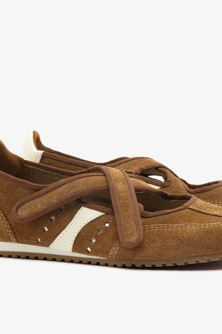 Flat Stella Ballerina Camurça Marrom e Couro Off White Womens - Shoes - Flats Larroudé