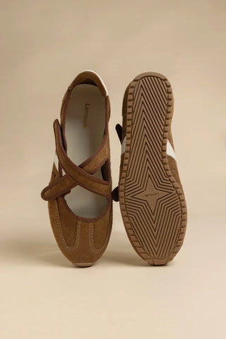 Flat Stella Ballerina Camurça Marrom e Couro Off White Womens - Shoes - Flats Larroudé