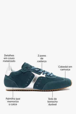 Tênis Stella Camurça Azul-petróleo Sneaker Larroudé