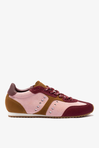 Tênis Stella Camurça Rosa e Vinho e Couro Prateado Sneaker Larroudé