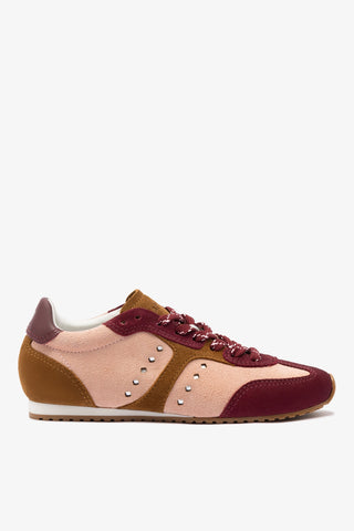 Tênis Stella Camurça Rosa e Vinho e Couro Prateado