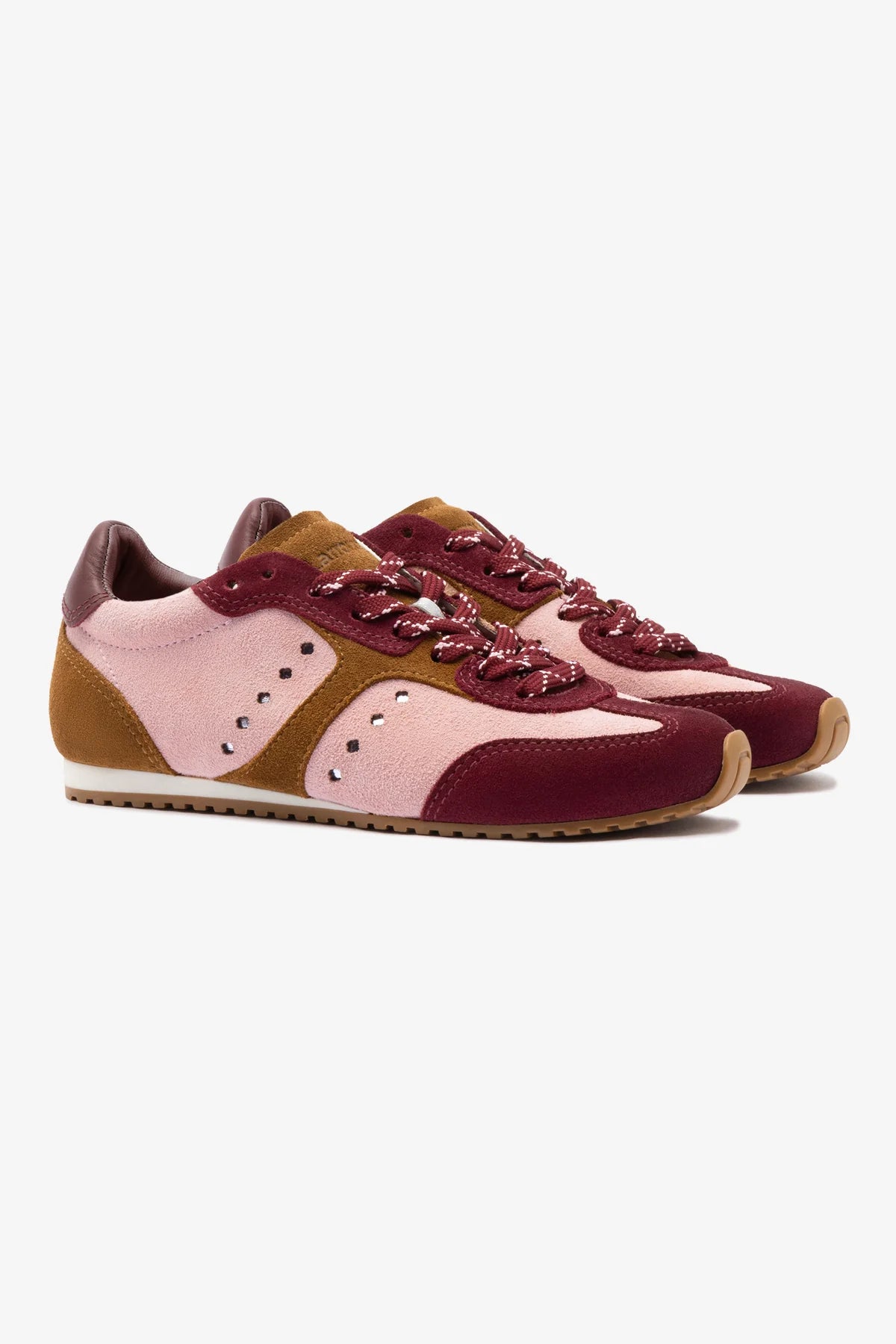 Stella Sneaker In Tulip, Russet and Wine Suede and Silver Metallic Leather