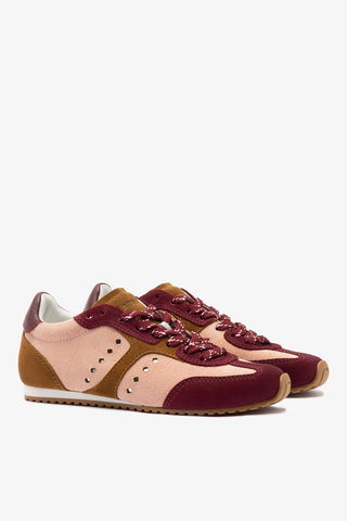 Tênis Stella Camurça Rosa e Vinho e Couro Prateado