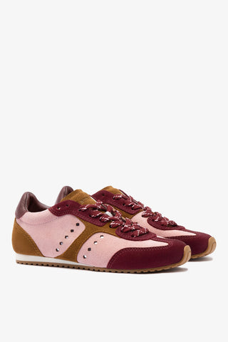Tênis Stella Camurça Rosa e Vinho e Couro Prateado Sneaker Larroudé