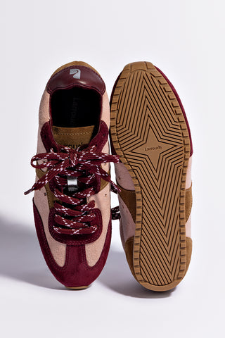 Stella Sneaker In Tulip, Russet and Wine Suede and Silver Metallic Leather