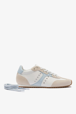 Tênis Stella Camurça Cinza e Couro Branco e Azul