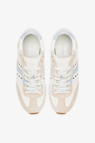 Tênis Stella Camurça Cinza e Couro Branco e Azul Sneaker Larroudé