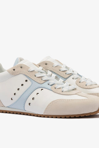 Tênis Stella Camurça Cinza e Couro Branco e Azul