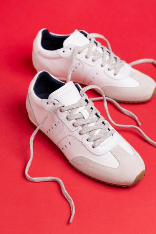 Tênis Stella Couro Branco e Camurça Cinza Sneaker Larroudé
