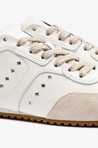 Tênis Stella Couro Branco e Camurça Cinza