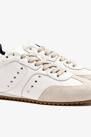 Tênis Stella Couro Branco e Camurça Cinza