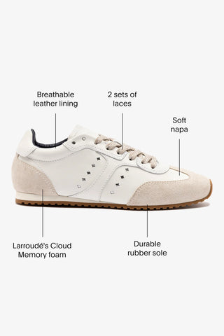 Tênis Stella Couro Branco e Camurça Cinza