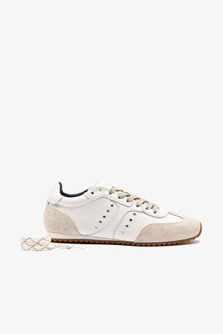 Tênis Stella Couro Branco e Camurça Cinza