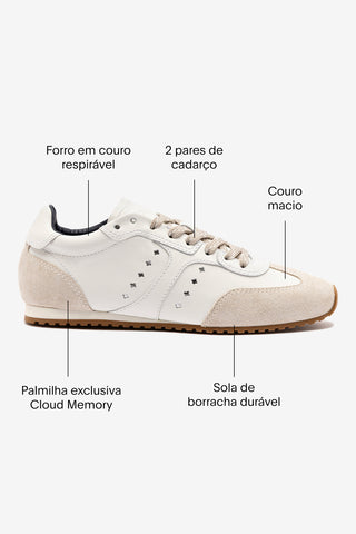 Tênis Stella Couro Branco e Camurça Cinza