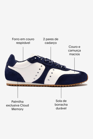 Tênis Stella Couro Branco e Camurça Azul