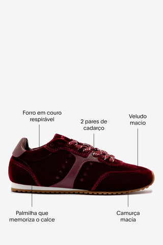 Tênis Stella Veludo e Couro Vinho Sneaker Larroudé